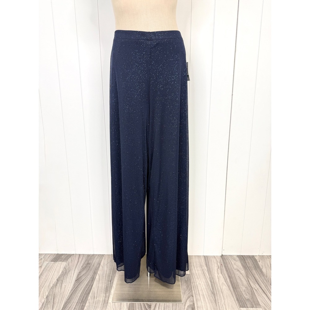 MSK Navy Blue Glitter Side Slit Palazzo Pants NWT Women XL Sparkle Wide Leg